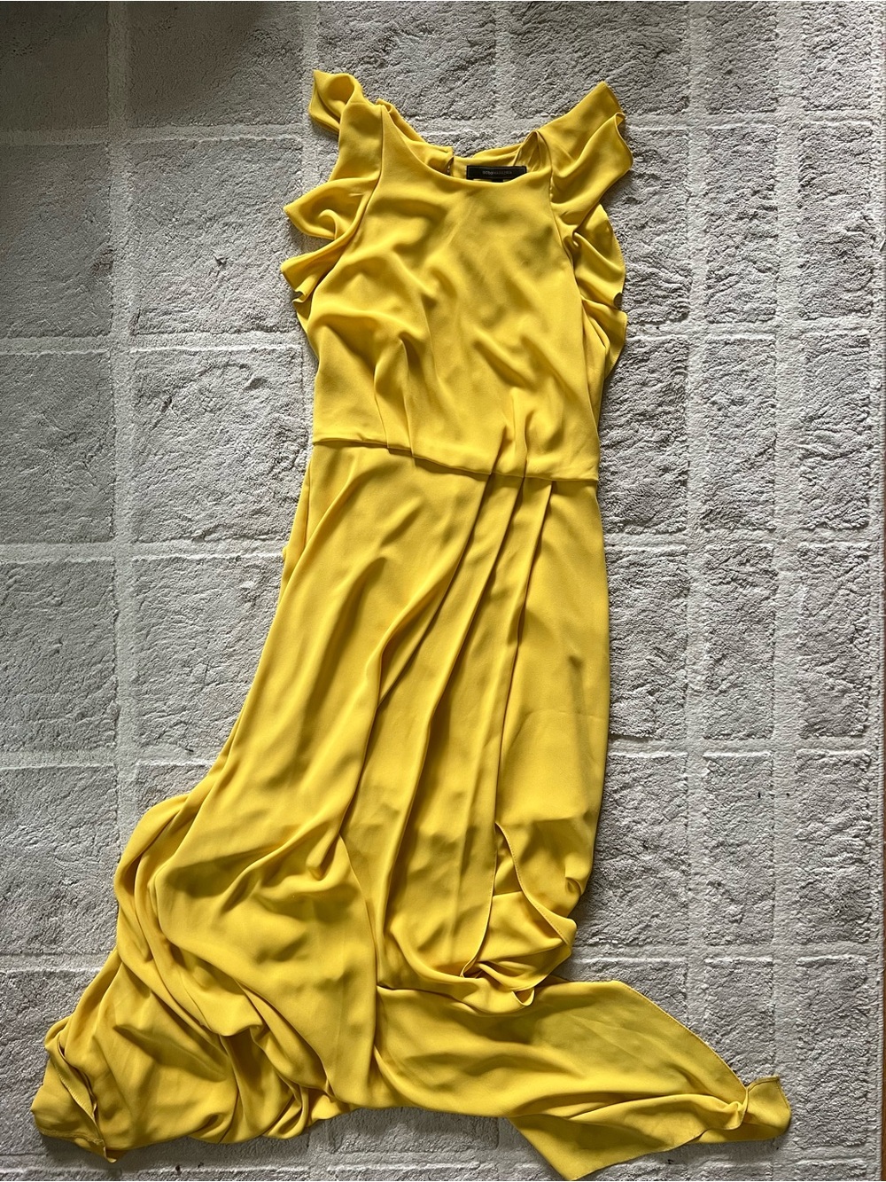 BCBGMaxAzria Bright Yellow Ruffle-Sleeve Maxi Dress